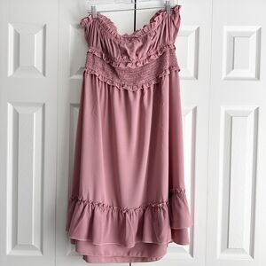 Grace Karin Pink Smocked Off Shoulder Ruffle Midi Dress 2XL Boho Cottagecore